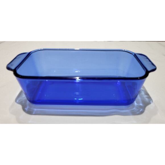 Vtg Pyrex 213-R Cobalt Blue Glass Bread Loaf Pan 1.5 Qt 1.5L 8.5”X4.5”x2.5” - Picture 1 of 14